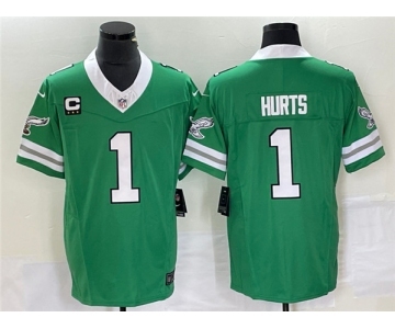 Men's Philadelphia Eagles #1 Jalen Hurts Green 2023 F.U.S.E. Vapor Untouchable With C Patch Stitched Football Jersey