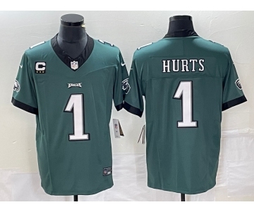 Men's Philadelphia Eagles #1 Jalen Hurts Green C Patch 2023 FUSE Vapor Untouchable Stitched Jersey