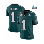 Men's Philadelphia Eagles #1 Jalen Hurts Green Super Bowl LVII Patch And 2-star C Patch Vapor Untouchable Limited Stitched Jersey