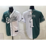 Men's Philadelphia Eagles #1 Jalen Hurts Green White Split Stitched Jersey Men's Philadelphia Eagles #1 Jalen Hurts Green White Split Stitched Jersey