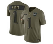 Men's Philadelphia Eagles #1 Jalen Hurts Olive 2025 Salute to Service Limited Football Stitched Jersey