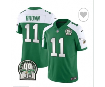 Men's Philadelphia Eagles #11 A. J. Brown Green White F.U.S.E. Vapor Untouchable Limited 2024 Stitched Football Jersey