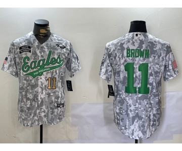 Men's Philadelphia Eagles #11 AJ Brown Arctic Camo 2024 Salute to Service Stitched Baseball Jerseys