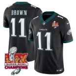 Men's Philadelphia Eagles #11 A.J. Brown Black 2025 Eagles Logo Super Bowl LIX Patch New F.U.S.E. Vapor Untouchable Limited Football Stitched Jersey
