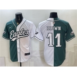 Men's Philadelphia Eagles #11 A.J. Brown Green White Split Stitched Jersey Men's Philadelphia Eagles #11 A.J. Brown Green White Split Stitched Jersey