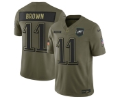 Men's Philadelphia Eagles #11 A.J. Brown Olive 2025 Salute to Service Limited Football Stitched Jersey