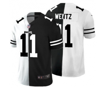 Men's Philadelphia Eagles #11 Carson Wentz Black V White Peace Split Vapor Untouchable Limited Football Jersey