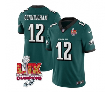 Men's Philadelphia Eagles #12 Randall Cunningham Green 2025 Eagles Logo Super Bowl LIX Patch New F.U.S.E. Vapor Limited Football Stitched Jersey