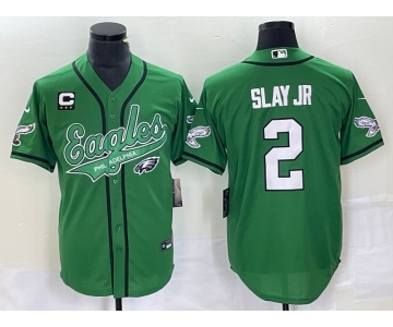Men's Philadelphia Eagles #2 Darius Slay JR Green C Patch Cool Base Stitched Baseball Jersey