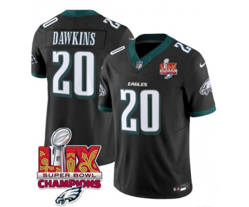 Men's Philadelphia Eagles #20 Brian Dawkins Black 2025 Eagles Logo Super Bowl LIX Patch New F.U.S.E. Vapor Limited Football Stitched Jersey