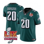 Men's Philadelphia Eagles #20 Brian Dawkins Green 2025 Eagles Logo Super Bowl LIX Patch New F.U.S.E. Vapor Limited Football Stitched Jersey