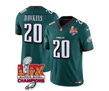 Men's Philadelphia Eagles #20 Brian Dawkins Green 2025 Eagles Logo Super Bowl LIX Patch New F.U.S.E. Vapor Limited Football Stitched Jersey