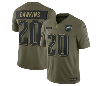 Men's Philadelphia Eagles #20 Brian Dawkins Olive 2025 Salute to Service Limited Football Stitched Jersey