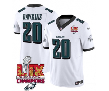Men's Philadelphia Eagles #20 Brian Dawkins White 2025 Eagles Logo Super Bowl LIX Patch New F.U.S.E. Vapor Untouchable Limited Football Stitched Jersey