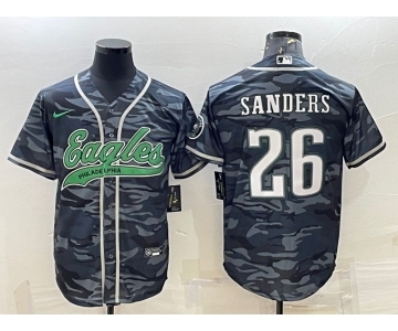 Men's Philadelphia Eagles #26 Miles Sanders Grey Camo With Patch Cool Base Stitched