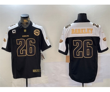 Men's Philadelphia Eagles #26 Saquon Barkley Black Gold 2024 New F.U.S.E. With 3-Star C Patch Stitched Football Jersey