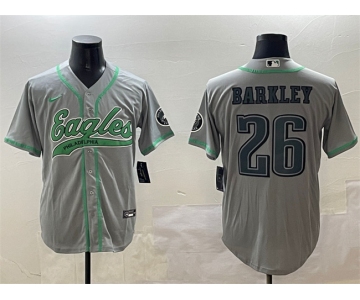 Men's Philadelphia Eagles #26 Saquon Barkley Gray Cool Base Stitched Baseball Jersey