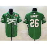 Men's Philadelphia Eagles #26 Saquon Barkley Green 2025 Super Bowl LIX And 3-Star C Patch Stitched Baseball Jersey