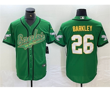 Men's Philadelphia Eagles #26 Saquon Barkley Green Gold Cool Base Baseball Stitched Jersey