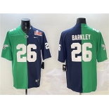 Men's Philadelphia Eagles #26 Saquon Barkley Green & Navy Split 2025 Super Bowl LIX Patch Vapor Untouchable Limited Football Stitched Jersey