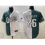 Men's Philadelphia Eagles #26 Saquon Barkley Green White Split Stitched Jersey Men's Philadelphia Eagles #26 Saquon Barkley Green White Split Stitched Jersey