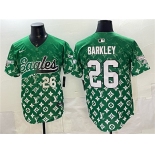 Men's Philadelphia Eagles #26 Saquon Barkley Green With Patch Limited Stitched Baseball Jersey