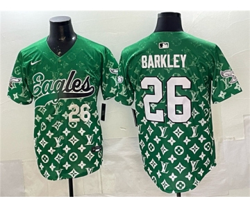 Men's Philadelphia Eagles #26 Saquon Barkley Green With Patch Limited Stitched Baseball Jersey