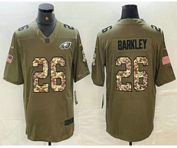 Men's Philadelphia Eagles #26 Saquon Barkley Olive With Camo 2017 Salute To Service Stitched NFL Nike Limited Jersey