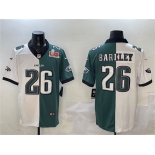 Men's Philadelphia Eagles #26 Saquon Barkley White & Green Split 2025 Super Bowl LIX Patch Vapor Untouchable Limited Football Stitched Jersey