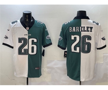 Men's Philadelphia Eagles #26 Saquon Barkley White & Green Split Vapor Untouchable Limited Football Stitched Jersey