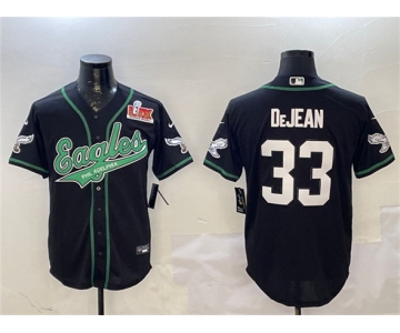 Men's Philadelphia Eagles #33 Cooper DeJean Black 2025 Super Bowl LIX Patch Cool Base Stitched Baseball Jersey