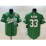 Men's Philadelphia Eagles #33 Cooper DeJean Green 2025 Super Bowl LIX And 3-Star C Patch Stitched Baseball Jersey