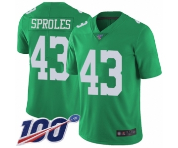 Men's Philadelphia Eagles #43 Darren Sproles Limited Green Rush Vapor Untouchable 100th Season Football Jersey