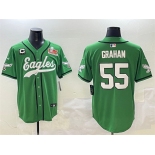 Men's Philadelphia Eagles #55 Brandon Graham Green 2025 Super Bowl LIX And 3-Star C Patch Stitched Baseball Jersey