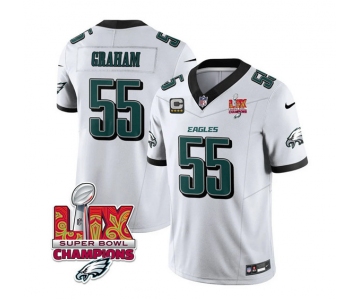 Men's Philadelphia Eagles #55 Brandon Graham White 2025 Eagles Logo Super Bowl LIX Patch And 4-Star C Patch New F.U.S.E. Vapor Limited Football Stitched Je