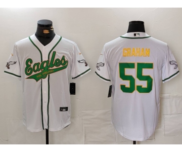 Men's Philadelphia Eagles #55 Brandon Graham White Gold Cool Base Stitched Baseball Jersey