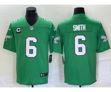 Men's Philadelphia Eagles #6 DeVonta Smith Green C Patch 2023 Vapor Limited Throwback Jersey
