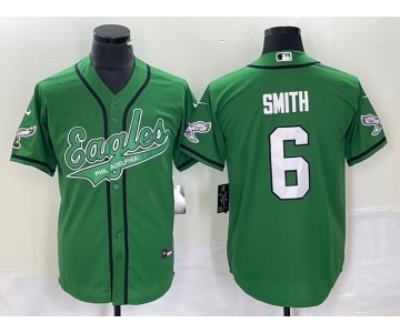 Men's Philadelphia Eagles #6 DeVonta Smith Green Cool Base Stitched Baseball Jersey