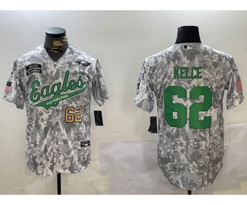 Men's Philadelphia Eagles #62 Jason Kelce Arctic Camo 2024 Salute to Service Stitched Baseball Jerseys