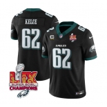 Men's Philadelphia Eagles #62 Jason Kelce Black 2025 Eagles Logo Super Bowl LIX Patch And 4-Star C Patch New F.U.S.E. Vapor Limited Football Stitched Jerse