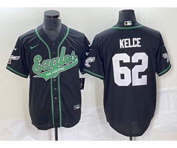 Men's Philadelphia Eagles #62 Jason Kelce Black Cool Base Stitched Baseball Jersey
