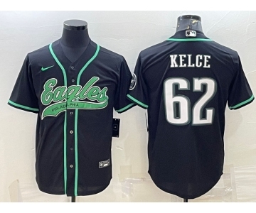 Men's Philadelphia Eagles #62 Jason Kelce Black With Patch Cool Base Stitched Baseball Jersey