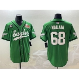 Men's Philadelphia Eagles #68 Jordan Mailata Green 2025 Super Bowl LIX And 3-Star C Patch Stitched Baseball Jersey