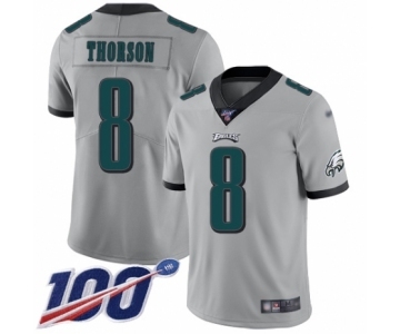 Men's Philadelphia Eagles #8 Clayton Thorson Limited Silver Inverted Legend 100th Season Football Jersey