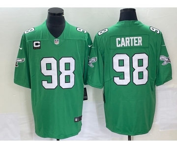 Men's Philadelphia Eagles #98 Jalen Carter Green C Patch 2023 Vapor Limited Throwback Jersey