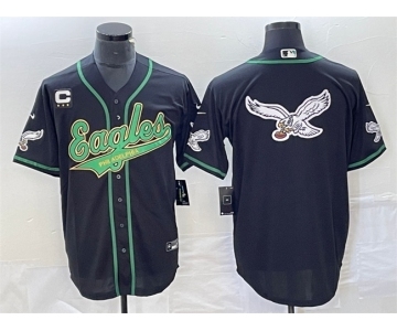 Men's Philadelphia Eagles Black Team Big Logo With C Patch Cool Base Stitched Baseball Jersey