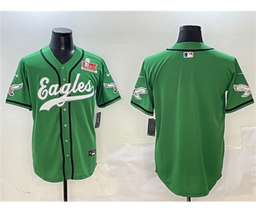 Men's Philadelphia Eagles Blank Green 2025 Super Bowl LIX Patch Stitched Baseball Jersey