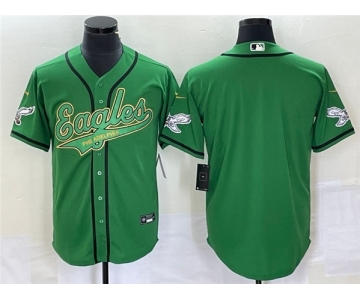Men's Philadelphia Eagles Blank Green Cool Base Stitched Baseball Jersey