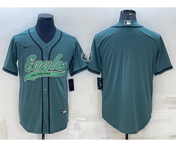 Men's Philadelphia Eagles Blank Green With Patch Cool Base Stitched Baseball Jersey