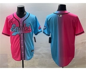 Men's Philadelphia Eagles Blank Pink Blue Limited Stitched Baseball Jersey